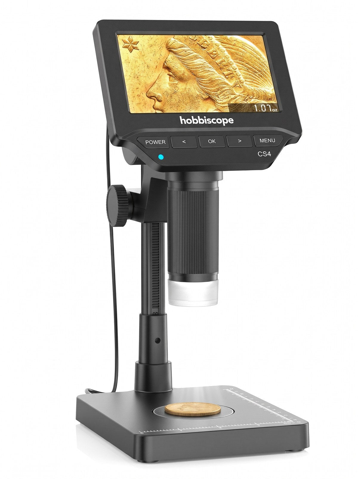 hobbiscope CS4 Coin Microscope with Built-in Scale, 4.3" Screen