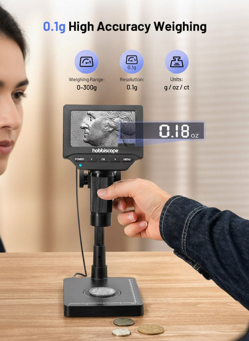 hobbiscope CS4 Coin Microscope with Built-in Scale, 4.3" Screen
