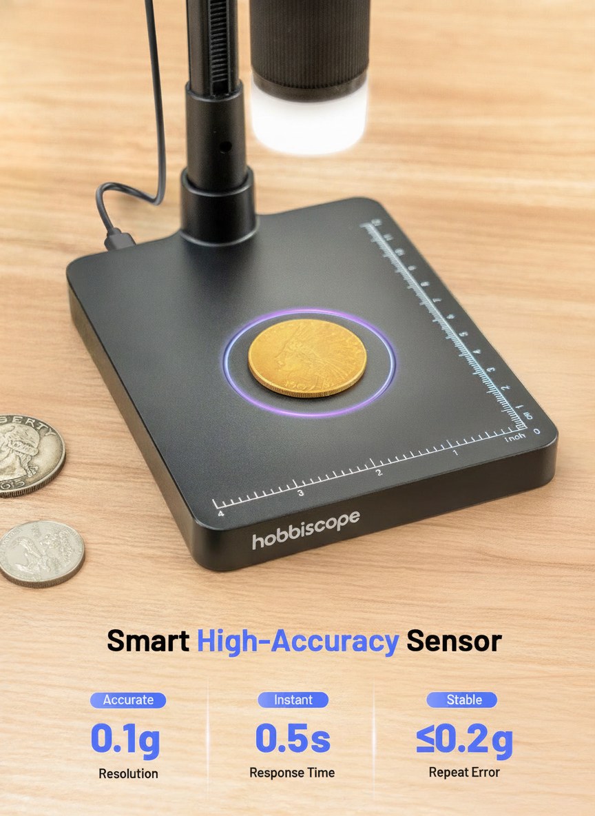 hobbiscope CS4 Coin Microscope with Built-in Scale, 4.3" Screen