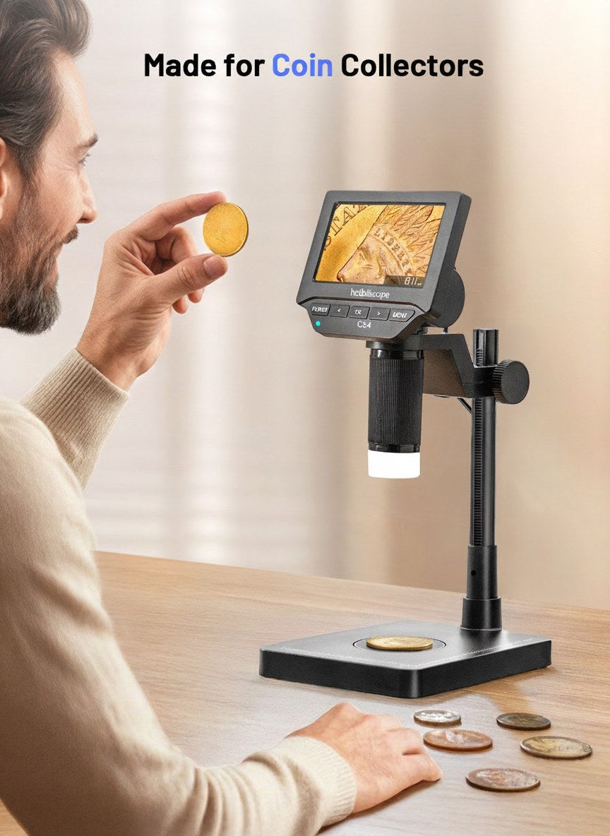 hobbiscope CS4 Coin Microscope with Built-in Scale, 4.3" Screen