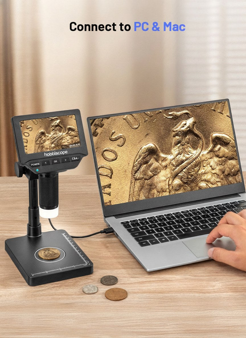 hobbiscope CS4 Coin Microscope with Built-in Scale, 4.3" Screen