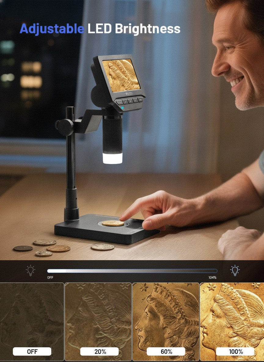 hobbiscope CS4 Coin Microscope with Built-in Scale, 4.3" Screen