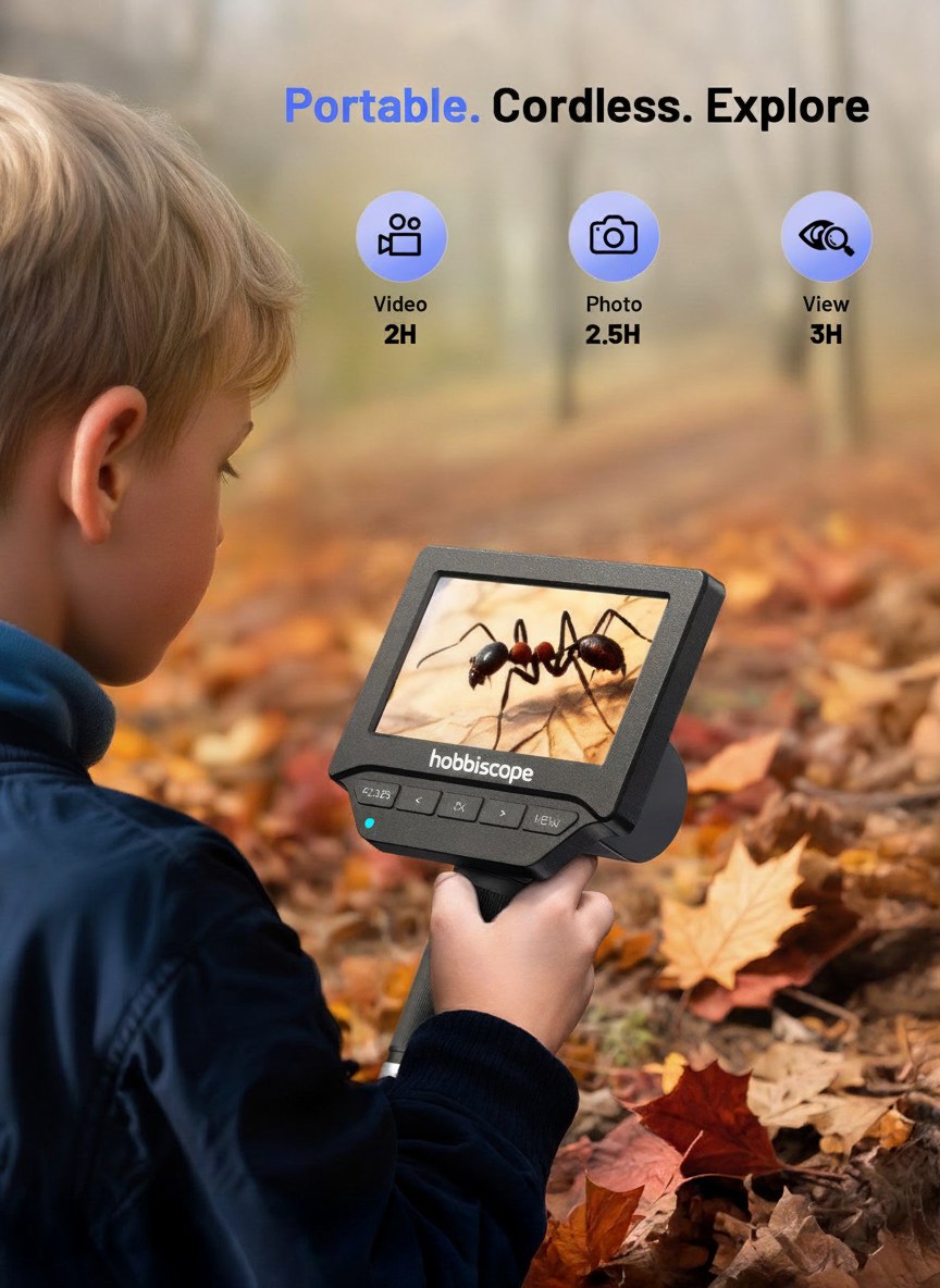 hobbiscope CS4 Coin Microscope with Built-in Scale, 4.3" Screen