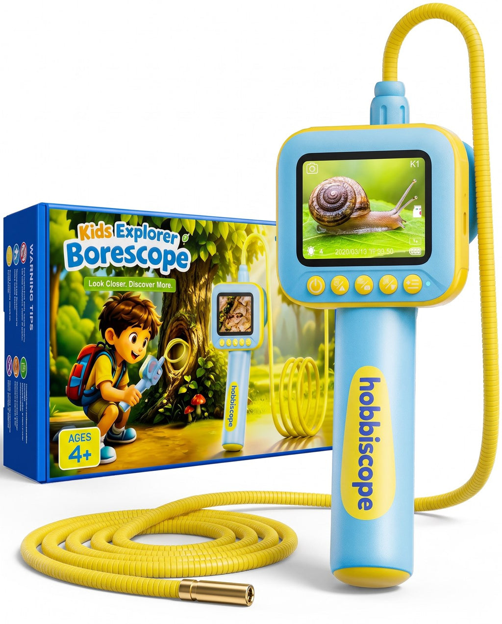 hobbiscope K1 Kids Borescope Camera with Light, 2.4" Screen STEM Toy