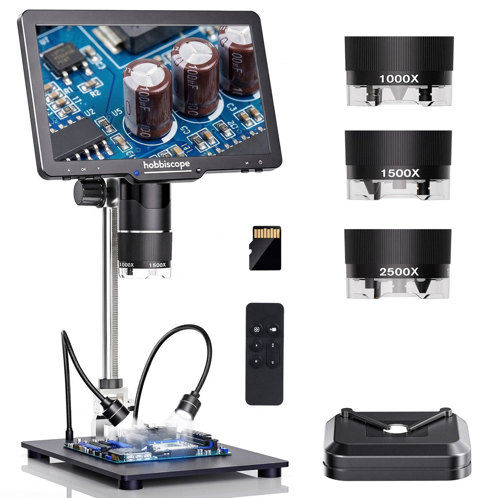 hobbiscope TL10 3-Lens HDMI Digital Microscope 2500X, 10.1" Screen