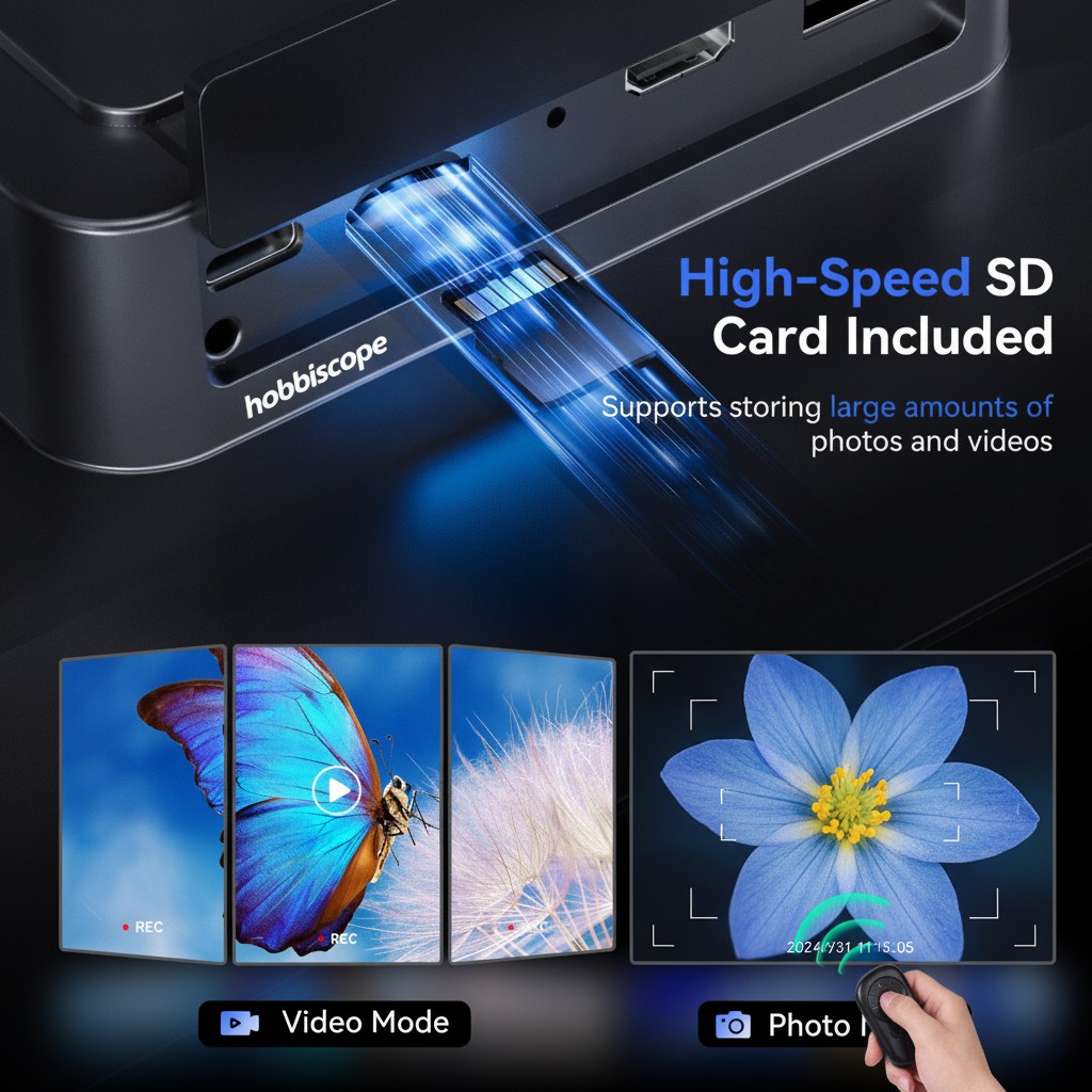 hobbiscope TL10 3-Lens HDMI Digital Microscope 2500X, 10.1" Screen